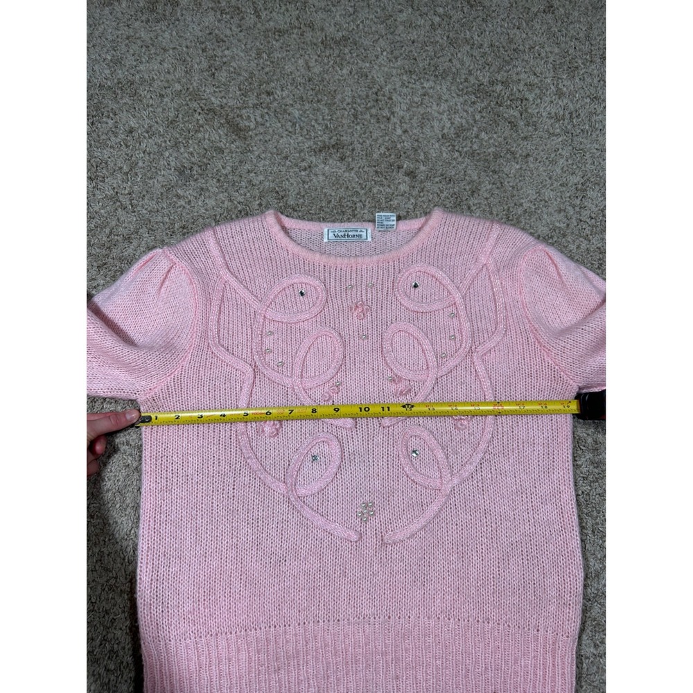 Vintage Charlotte Van Horne Pink Knit Sweater Pearl Beaded Cottagecore Coquette View 6